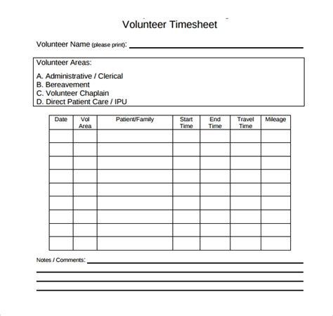 volunteer timesheet   samples examples format