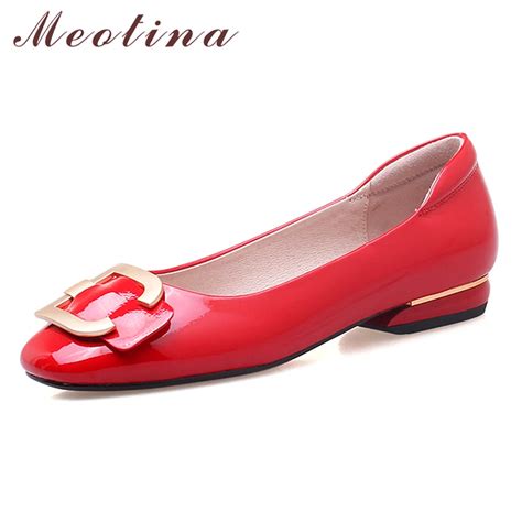 Meotina Boat Shoes Women Patent Leather Flat Casual Shoes Buckle Square