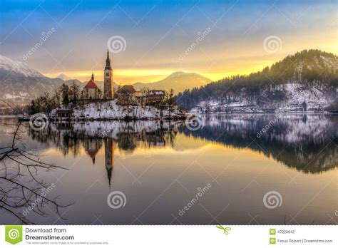 Bled With Lake In Winter Slovenia Europe Stock Photo Image Of