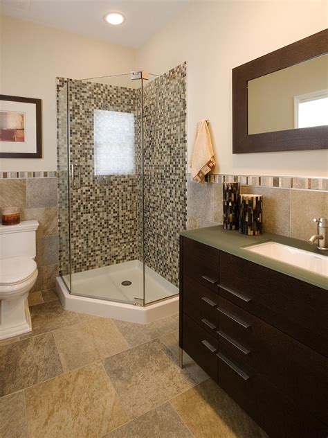 Smart tiles smart edge brillo 0.27 in. Bright Bathroom With Corner Shower Featuring Mosaic Tile | HGTV