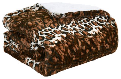 Leopard Faux Fur And Sherpa Blanket Queen Contemporary Blankets
