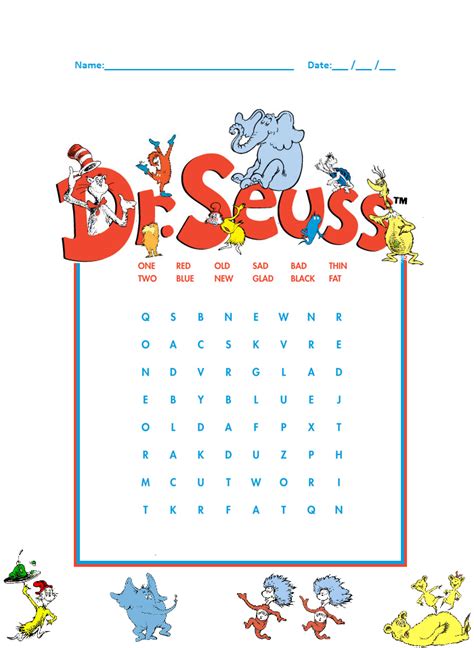 Dr Seuss Word Search Free Printable