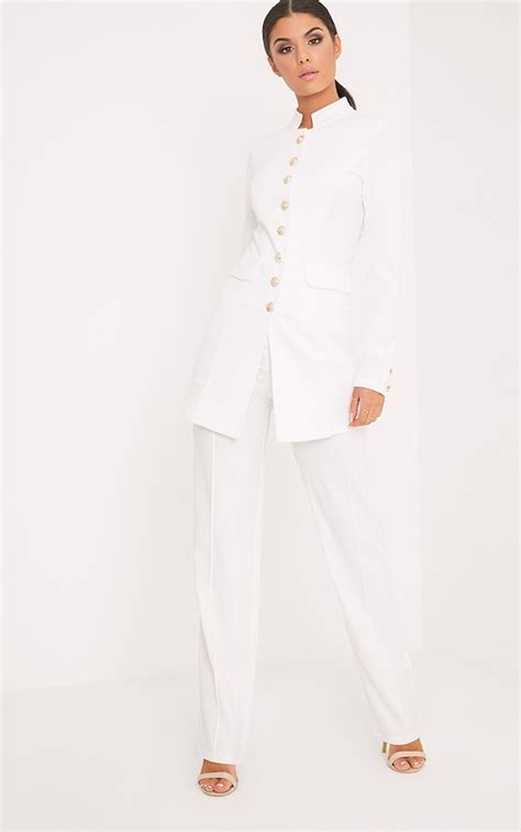 Deleana White Longling Military Style Jacket Prettylittlething Usa