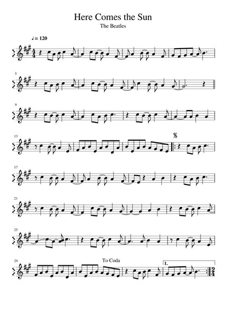 Here Comes The Sun Simple Sheet Music For Piano Download Free In Pdf