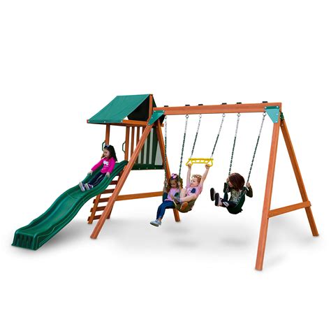 Buy Swing N Slide Pb 8375 Ranger Plus Wooden Swing Set With Swings Climbing Wall Canopy And