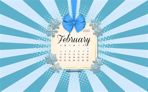 Download Wallpapers 2020 February Calendar Blue Background Winter 2020 Calendars February