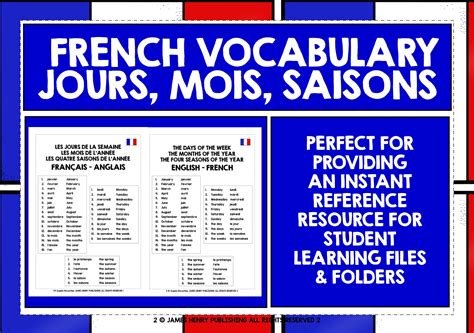 French Days Months Seasons Reference List Teaching Resources