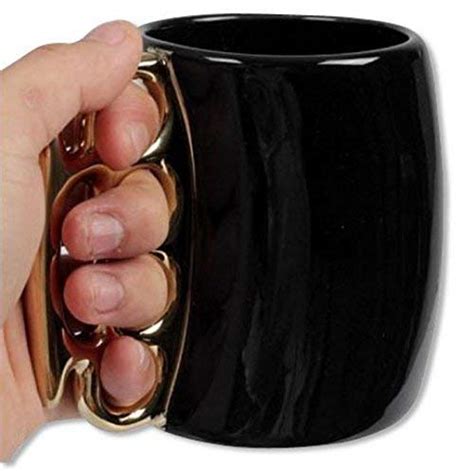 Caliber Gourmet Brass Knuckles Handle Self Defense Ceramic Coffee Mug