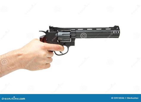 Man S Hand Holding Gun Isolated On White Stock Photo Image Of