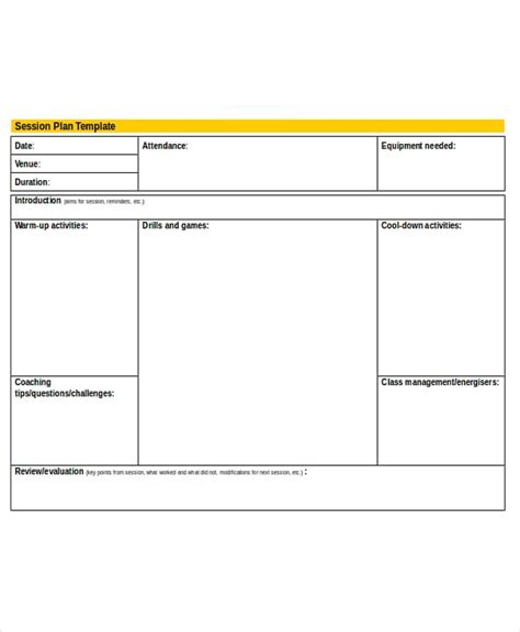 Session Plan Template For Training