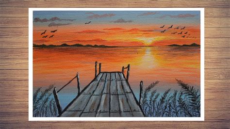 Ocean Sunset With Dockjetty View Acrylic Painting 8 Youtube