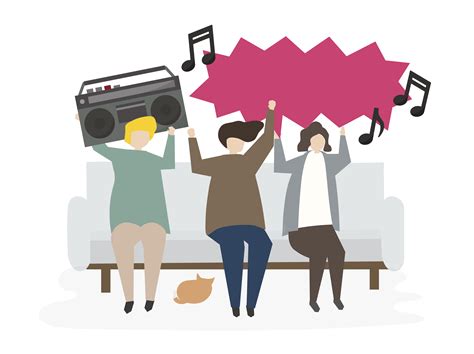 Group Of Illustrated Friends Listening To Music Download Free Vectors