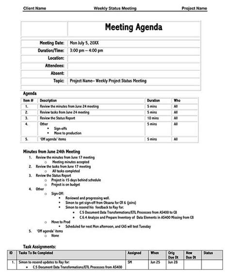 Status Meeting Agenda Template