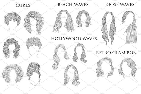 15 Curly And Wavy Hairstyles Vector Hair Vector How To Draw Hair