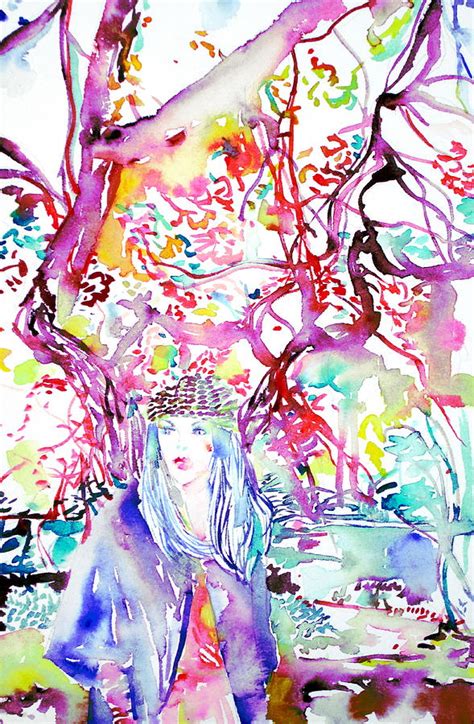 Autumn Girl Under A Tree Watercolor Portrait Painting By Fabrizio
