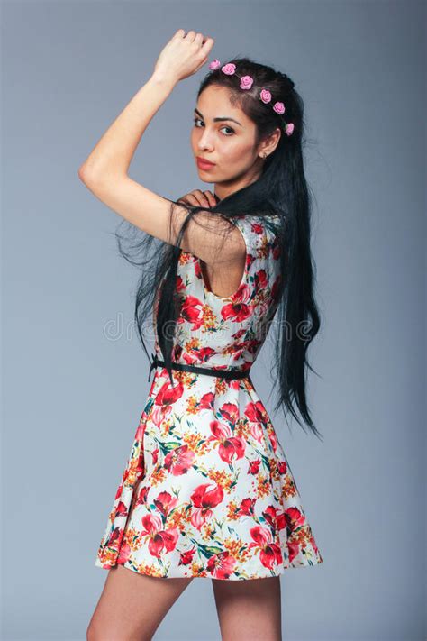 Pretty Brunette Girl Posing Stock Image Image Of Hair Dress 76483173