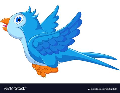 Cute Blue Bird Cartoon Flying Royalty Free Vector Image