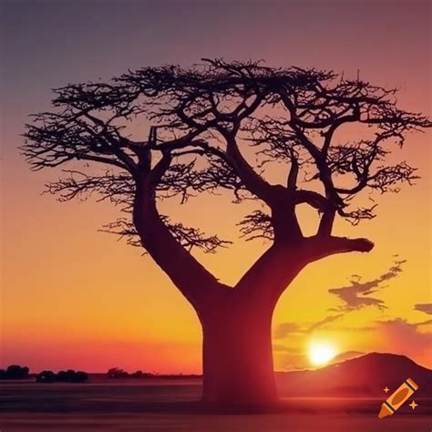 African Sunset With Baobab Tree On Craiyon