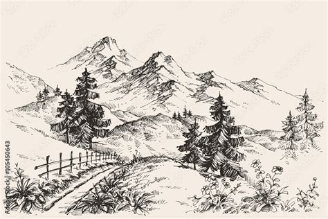 A Path In The Mountains Sketch Stock Vector Adobe Stock