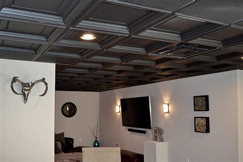 Looking for a simple & easy drop ceiling idea to help makeover a space in your home? Basement in Black - Ceilume