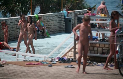 Teen Nudists From The Pool To Walkway FamilyNudism Fun