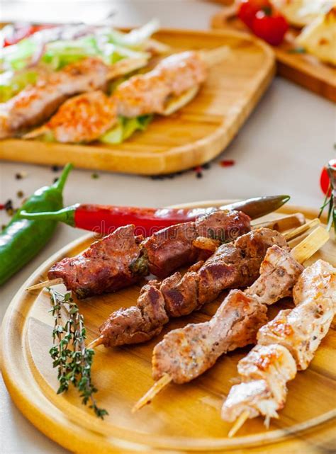 Plate With Greek Meat Souvlaki Stock Photo Image Of Closeup Meal