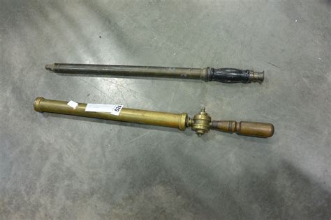 Two Antique Brass Adjustable Plunger Syringes