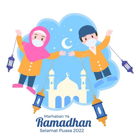Gambar Marhaban Ya Ramadhan Puasa 2022 Dengan Anak Anak Muslim Memakai