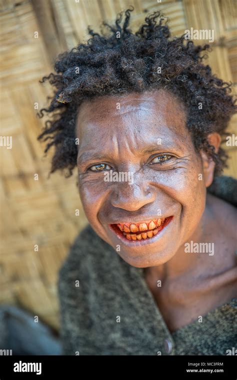 A Papuan Woman With Reddish Teeth Caused By Betel Nut Chewing Eastern Highlands Province Papua