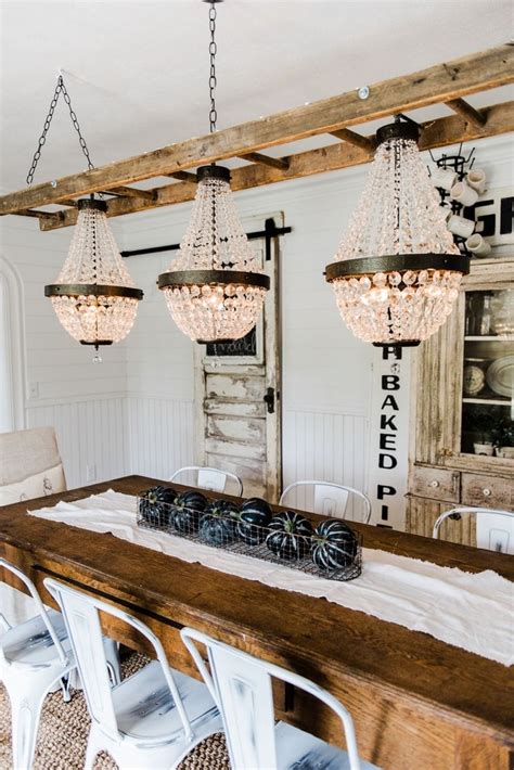 Farmhouse Dining Room Makeover Crystal Chandelier Update Chandelier Dining Room Farmhouse