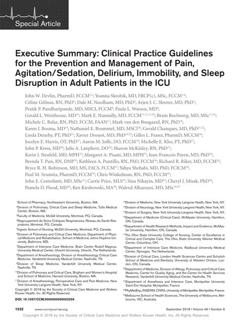 Pdf Executive Summary Clinical Practice Guidelines For The Prevention And Management Of Pain