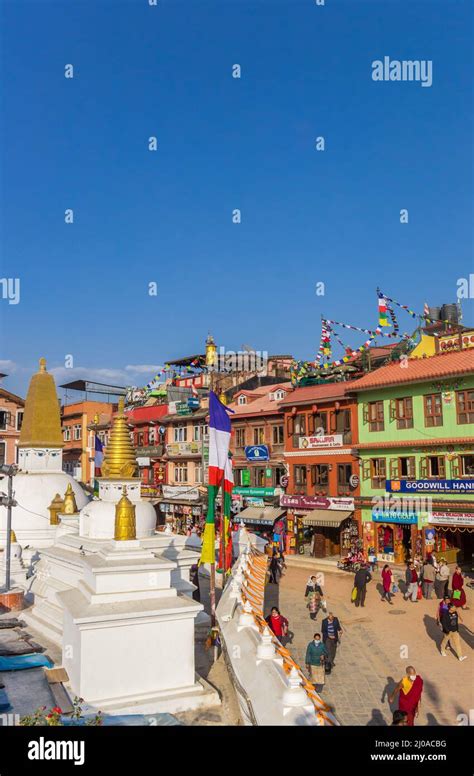 Colorful Buildings Around The Boudhanath Stupa In Kathmandu Nepal