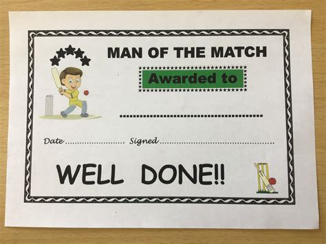 Cricket Award Certificates Man Of The Match 20 X A5 Etsy
