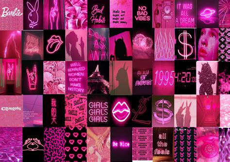 Neon Pink Colors Wall Collage Kit Etsy Wall Collage Kit Wall Images