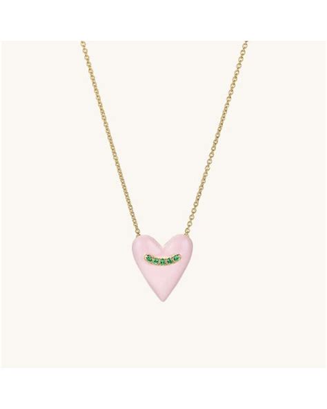 Mejuri Heart Enamel Pendant Necklace Pink In Metallic Lyst