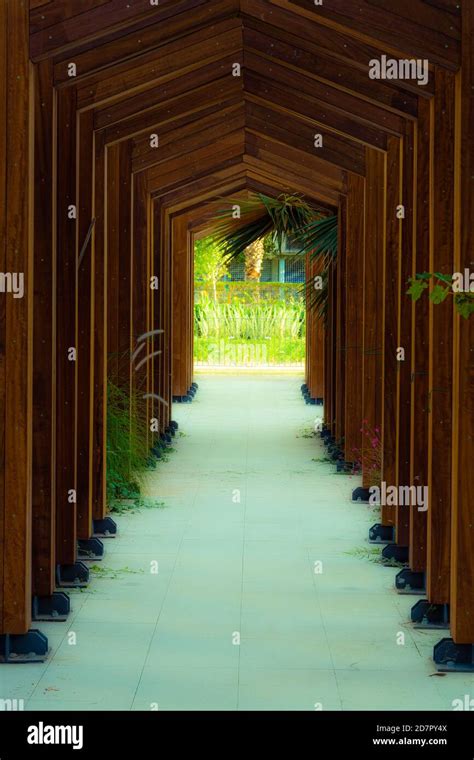 Wooden Garden Pergola Tunnel In A Park Stock Photo Alamy