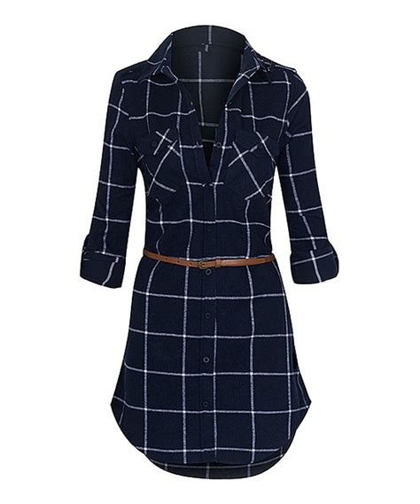Look At This Navy And White Long Sleeve Belted Flannel Dress On Zulily