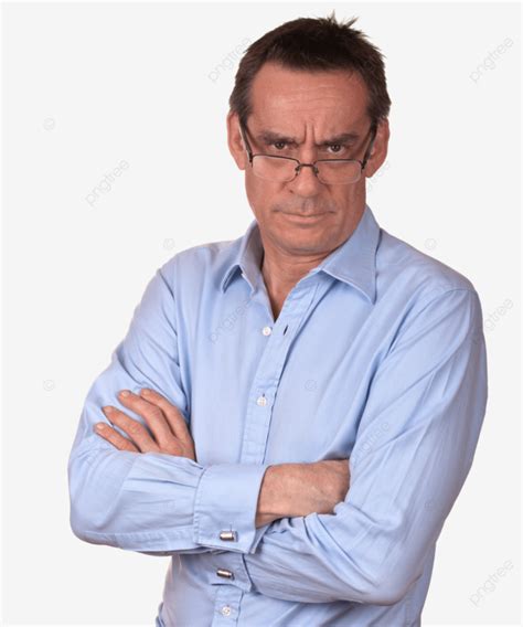 Angry Frowning Man With Arms Folded Portrait Angry Leader Glasses