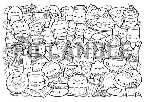 Monsters doodle coloring page printable cute kawaii etsy within. Foods Doodle Coloring Page Printable Cute/Kawaii Coloring ...
