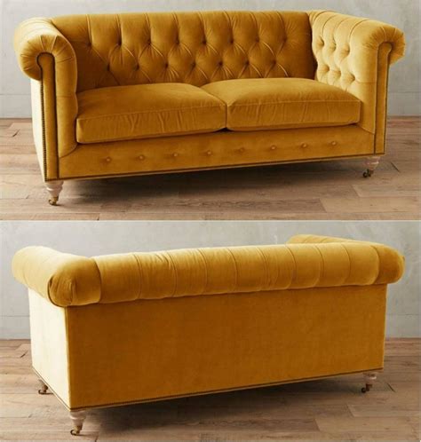 Yellow Tufted Velvet Chesterfield Sofa Victorian Style