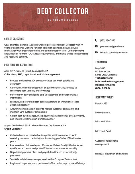 Debt Collector Resume Examples And How To Write