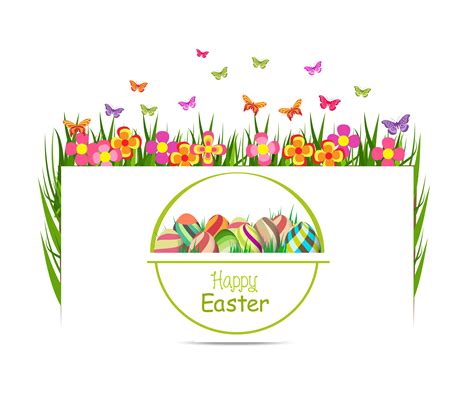 Easter Egg Spring With Grass And Butterfly Greeting Card 342755 Vector