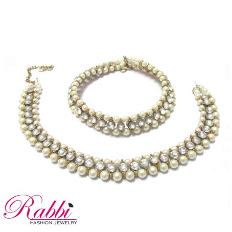 Buy Rabbi Antique Gold Tone Pearl White Stone Anklet Payal Indian