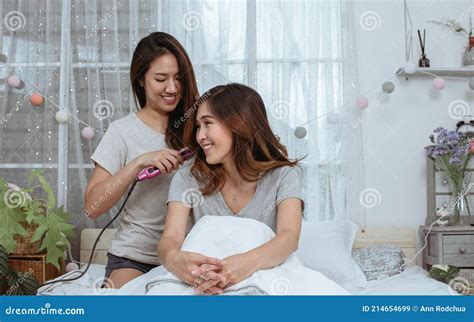 Two Women Playing Together On Bed Lgbt Concept Stock Image Image Of