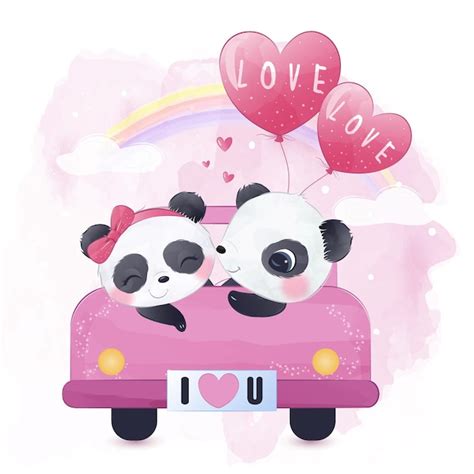 Premium Vector Adorable Panda Couple Illustration For Valentine