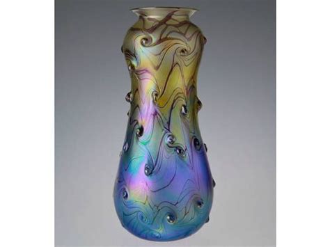 Hand Blown Glass Vase Art Nouveau Iridescent Art Glass Vase Etsy Uk Hand Blown Iridescent