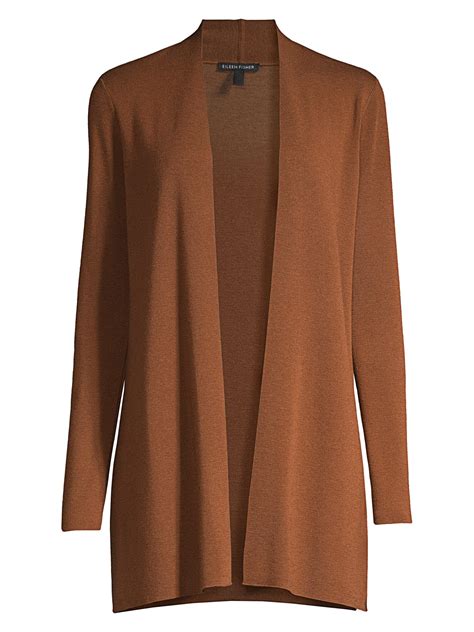 Eileen Fisher Simple Longline Merino Wool Cardigan Sweater In Brown Lyst