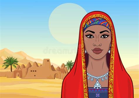 African Beauty Animation Portrait Of The Beautiful Black Woman In Ancient Clothes And Jewelry