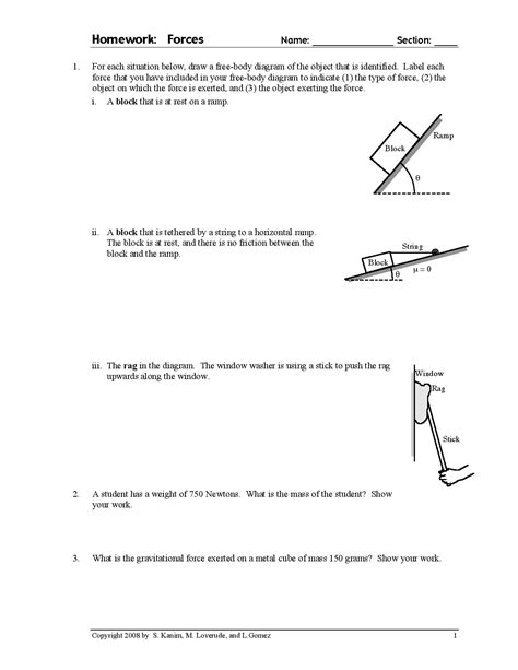 Drawing Free Body Diagrams Worksheet Answers