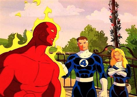 Human Torch Mr Fantastic And The Invisible Woman In C E S Marvel Animation Cel Set Ups